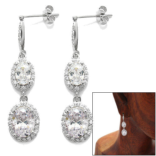 1.75 Carat Multi Oval Cut CZs with Accents Dangling Earrings | Wholesale Sterling Silver Jewelry | Alternate