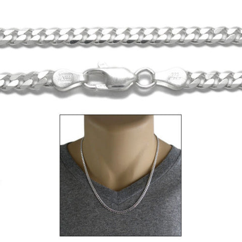 Sterling Silver Cuban Curb Chain Necklace 3mm (Gauge 100). Available in 5 Lengths.