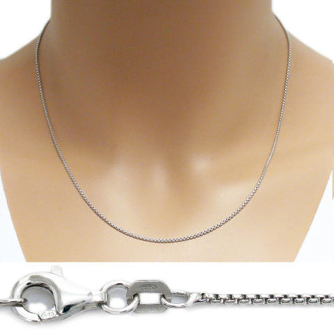 Sterling Silver Rhodium Finish Round Box Chain Necklace in 1mm (Gauge 100). Available in 4 Lengths.