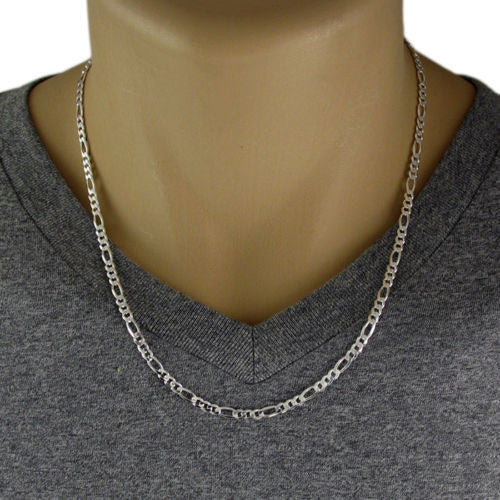 Sterling Silver Figaro Chain Necklace 4mm (Gauge 100). 5 Lengths