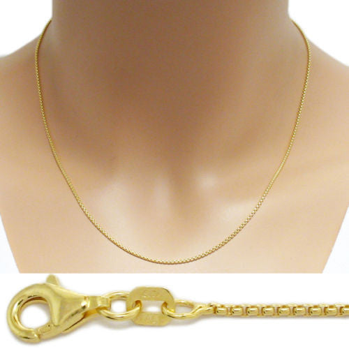 Gold Over Sterling Silver Round Box Chain Necklace in 1mm (Gauge 100). Available in 3 Lengths.