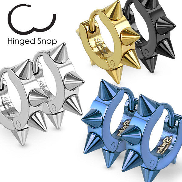 Spiked 10mm hoop huggie earrings in four colors | Wholesale 316L Stainless Steel Jewelry | Small photo