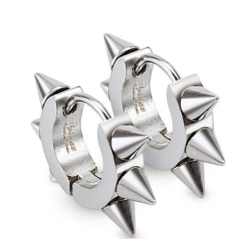 Spiked 10mm hinged hoop huggie earrings in steel color | Wholesale 316L Stainless Steel Jewelry