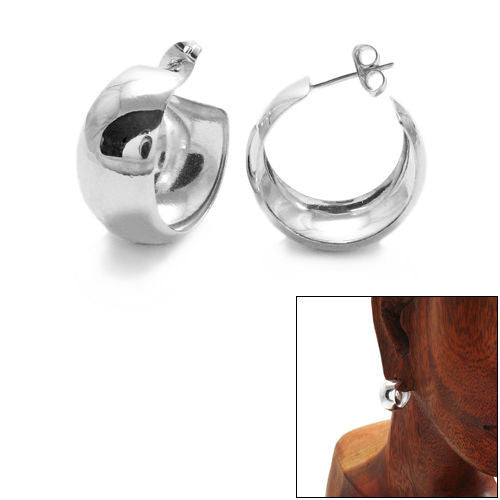 10mm Wide Cigar Band Design Hoop Post Earrings | Wholesale Sterling Silver Jewelry | Alternate