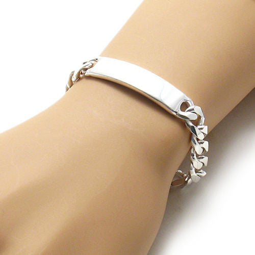 11mm (300 Gauge) Cuban link ID bracelet w. engravable plate | Wholesale 925 Sterling Silver Jewelry | Alternate photo