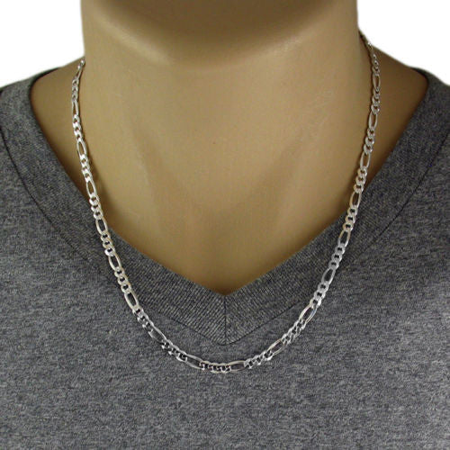 925 Sterling silver Figaro chain necklace in 5mm (Gauge 120) | 5 Lengths | Mannequin photo