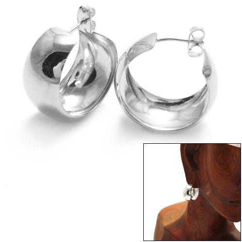 12mm Wide Cigar Band Design Hoop Post Earrings | Wholesale Sterling Silver Jewelry | Alternate