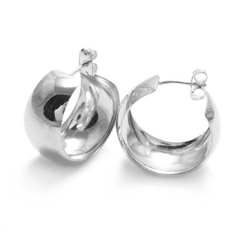 12mm Wide Cigar Band Design Hoop Post Earrings | Wholesale Sterling Silver Jewelry | Main