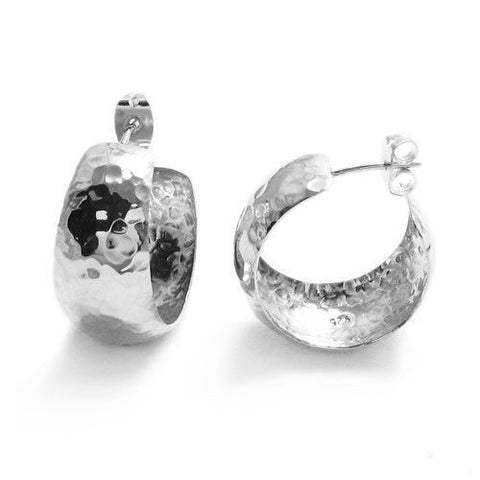 12mm Wide Hammered Cigar Band Design Hoop Post Earrings | Wholesale Sterling Silver Jewelry | Main