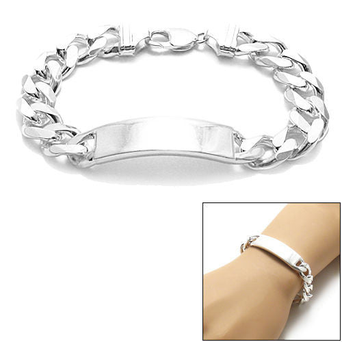 13mm (350 Gauge) Cuban link ID bracelet w. engravable plate | Wholesale 925 Sterling Silver Jewelry | Combo photo
