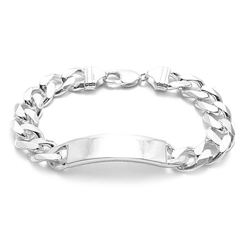 13mm (350 Gauge) Cuban link ID bracelet w. engravable plate | Wholesale 925 Sterling Silver Jewelry | Item photo