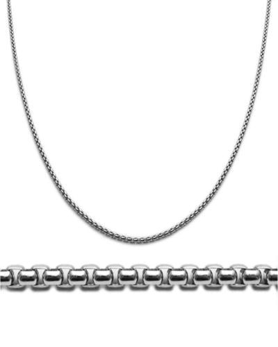 Sterling Silver Rhodium Finish Round Box Chain Necklace in 1.8mm (Gauge 140). Available in 6 Lengths.