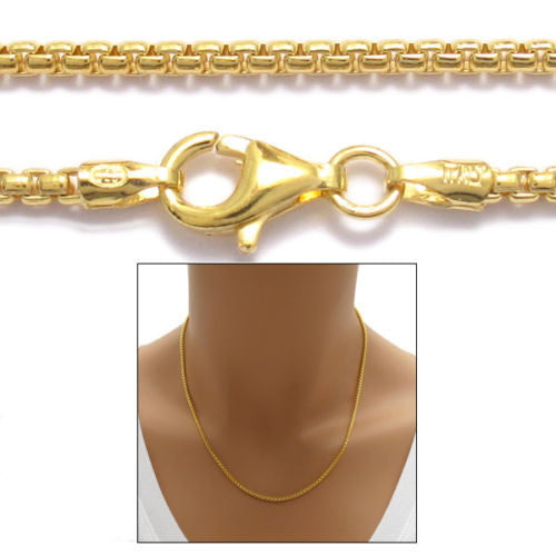 Gold Over Sterling Silver Round Box Chain Necklace in 1.8mm (Gauge 140). Available in 4 Lengths.