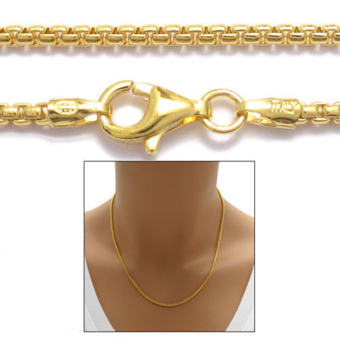 Gold Over Sterling Silver Round Box Chain Necklace in 1.8mm (Gauge 140). Available in 4 Lengths.