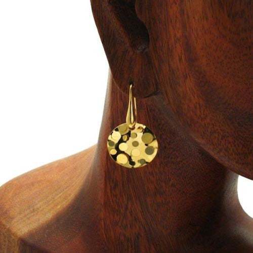 14K Gold Ion Plated Round Disco Mirrored Earrings | Wholesale 925 Sterling Silver Jewelry | Alternate Photo