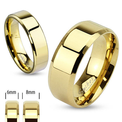 14K gold plated flat wedding band with chamfered edges | Wholesale stainless steel rings - Jewelry | Alternate photo