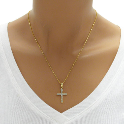 Pretty 14K Gold over CZ and Studded Cross Pendant | Wholesale 925 Sterling Silver Pendant - Jewelry | Alternate
