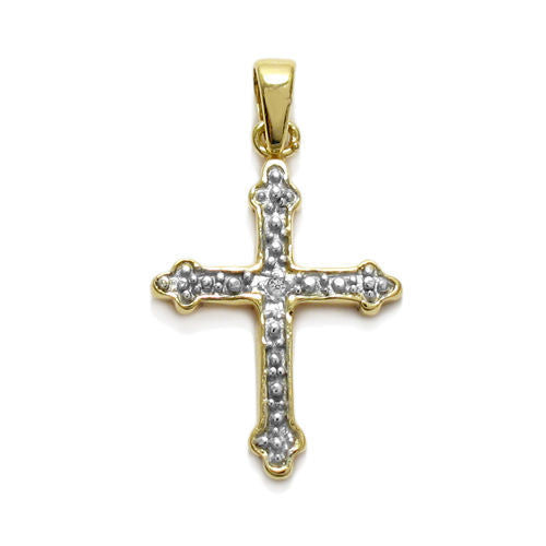 Pretty 14K Gold over CZ and Studded Cross Pendant | Wholesale 925 Sterling Silver Pendant - Jewelry | Main