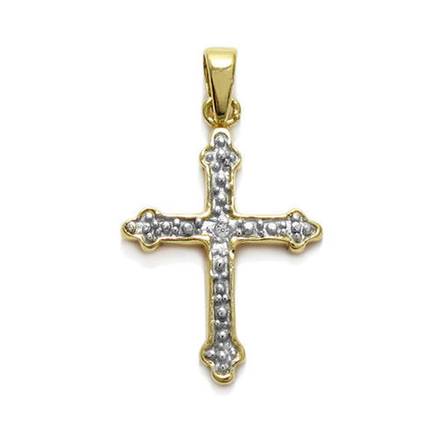 Pretty 14K Gold over CZ and Studded Cross Pendant | Wholesale 925 Sterling Silver Pendant - Jewelry | Main