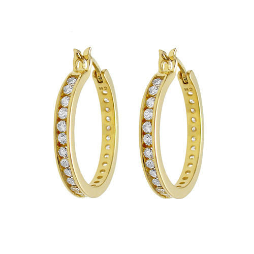 14K Gold Over CZ Eternity Hoop Earrings in 25mm | Wholesale Sterling Silver Jewelry | Alternate