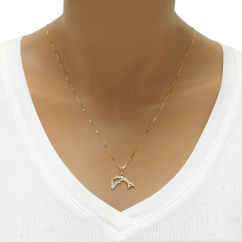 Dainty 14K Gold Over Jumping Dolphin Pendant with Diamonds | Wholesale 925 Sterling Silver Pendant - Jewelry | Alternate