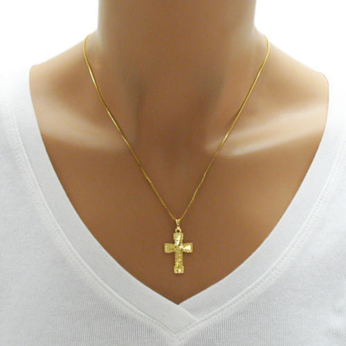 Luxurious 14K Gold Over Grooved Edged Crucifix Cross Pendant | Wholesale 925 Sterling Silver Pendant - Jewelry | Alternate