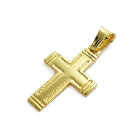 Luxurious 14K Gold over Ornate Edged Cross Pendant | Wholesale 925 Sterling Silver Pendant - Jewelry | Main