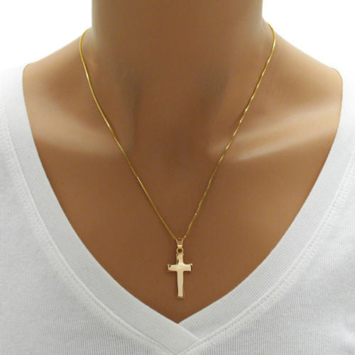 Lovely 14K Gold over Sterling Silver Plain Cross Pendant | Wholesale 925 Sterling Silver Pendant - Jewelry | Alternate