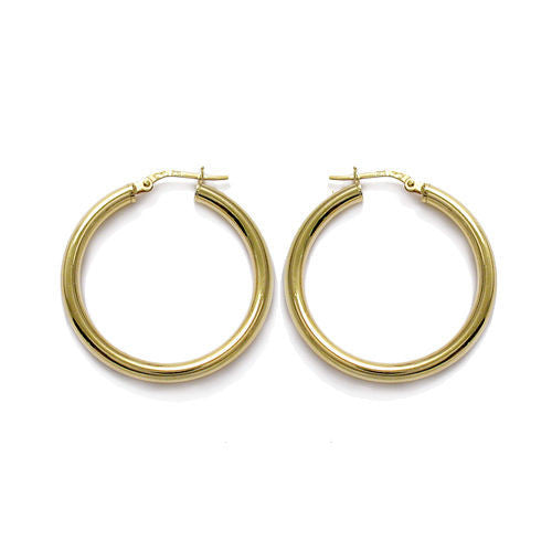 Simple 14K Gold Over Round Hoop Earrings in 30mm | Wholesale Sterling Silver Jewelry | Alternate