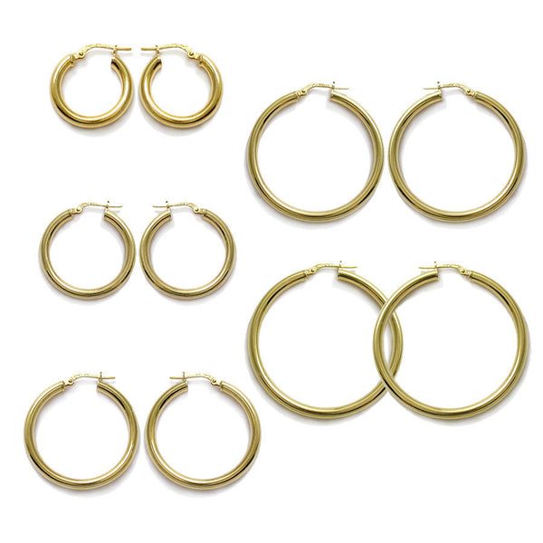 Simple 14K Gold Over Round Hoop Earrings Different Sizes | Wholesale Sterling Silver Jewelry | Main