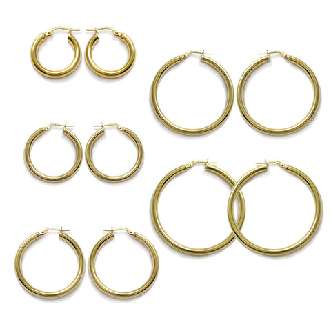 Simple 14K Gold Over Round Hoop Earrings Different Sizes | Wholesale Sterling Silver Jewelry | Main