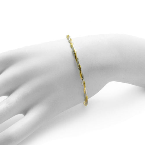 Genuine 14K Gold Over Twisting Silver and Gold Rope Bracelet - 7 Inch | Wholesale Sterling Silver Jewelry | Alternate