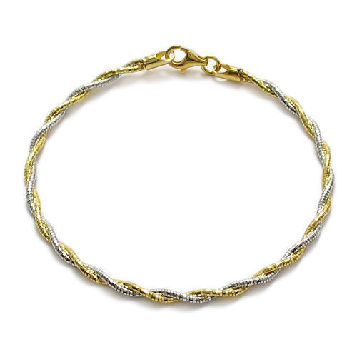 Genuine 14K Gold Over Twisting Silver and Gold Rope Bracelet - 7 Inch | Wholesale Sterling Silver Jewelry | Main