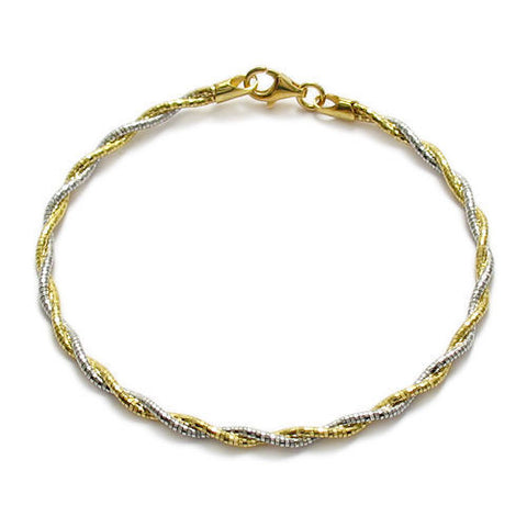 Genuine 14K Gold Over Twisting Silver and Gold Rope Bracelet - 7 Inch | Wholesale Sterling Silver Jewelry | Main