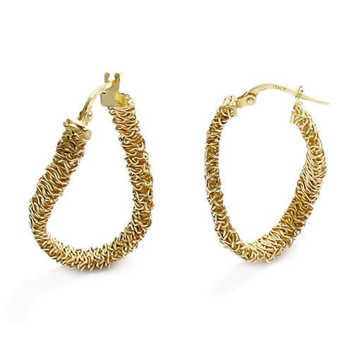 14K Gold Over Tangled Mesh Wire Twisting Hoop Earrings | Wholesale Sterling Silver Jewelry | Main