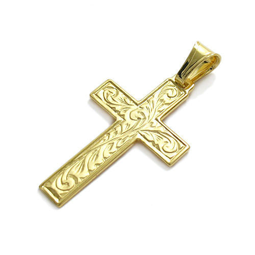 14K Gold over Unique Swirl Design Cross Pendant | Wholesale 925 Sterling Silver Pendant - Jewelry | Main