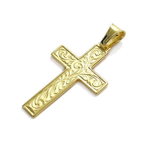 14K Gold over Unique Swirl Design Cross Pendant | Wholesale 925 Sterling Silver Pendant - Jewelry | Main