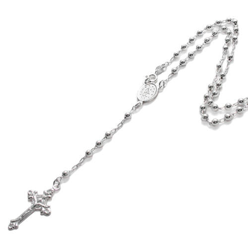 Stunning 18" Rosary 4mm Bead Chain Link Necklace with Crucifix | Wholesale 925 Sterling Silver Pendant - Jewelry | Main
