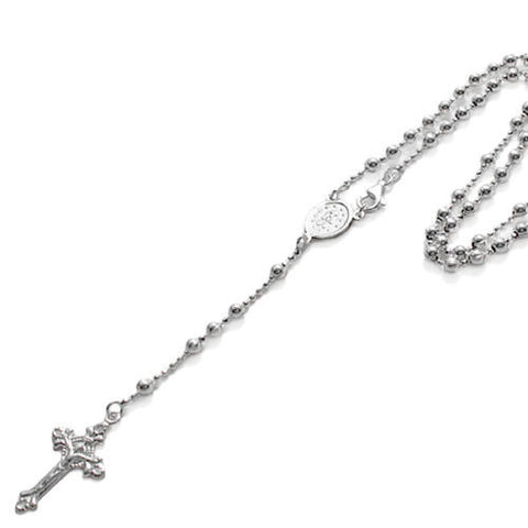 Sleek 18" Rosary 4mm Bead Necklace with Crucifix | Wholesale 925 Sterling Silver Pendant - Jewelry | Main