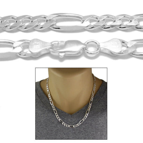 925 Sterling silver Figaro chain necklace in 7mm (Gauge 180) | 5 Lengths | Discount Jewelry | Combo photo