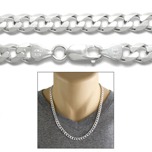 Sterling Silver Cuban Curb Chain Necklace 7mm (Gauge 180). Available in 5 Lengths.