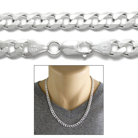 Sterling Silver Cuban Curb Chain Necklace 7mm (Gauge 180). Available in 5 Lengths.