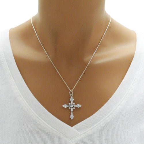 Stunning Sterling Silver Cross Pendant embellished with CZs.