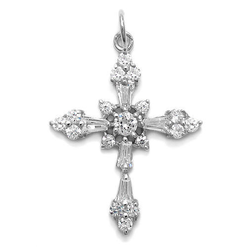 Stunning Sterling Silver Cross Pendant embellished with CZs.
