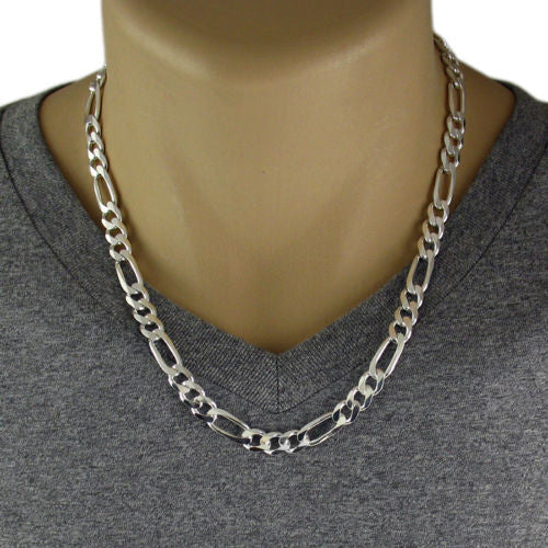 925 Sterling silver Figaro chain necklace in 8mm (Gauge 220) | 5 Lengths | Discount Jewelry | Mannequin photo