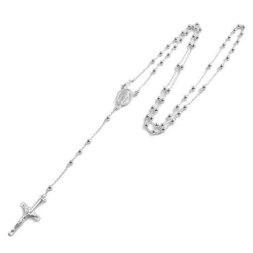 Glamorous 24" Rosary 3mm Bead Necklace with Crucifix | Wholesale 925 Sterling Silver Pendant - Jewelry | Alternate