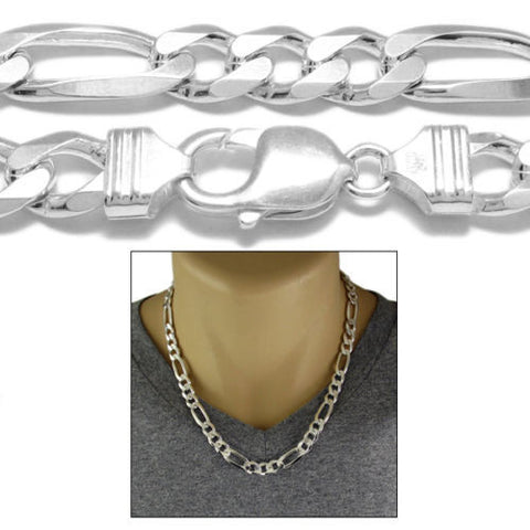 925 Sterling silver Figaro chain necklace in 9mm (Gauge 250) | 5 Lengths | Discount Jewelry | Combo photo