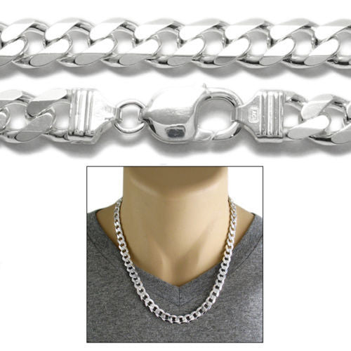 Sterling Silver Cuban Curb Chain Necklace 9mm (Gauge 250). Available in 4 Lengths.