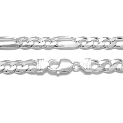 925 Sterling silver Figaro chain necklace in 9mm (Gauge 250) | 5 Lengths | Discount Jewelry | Item photo