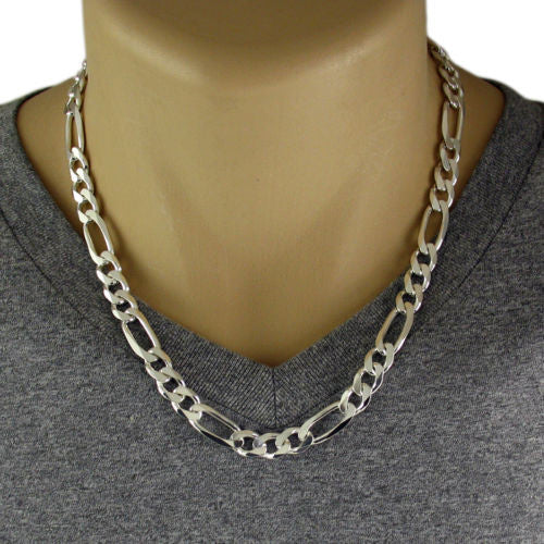 925 Sterling silver Figaro chain necklace in 9mm (Gauge 250) | 5 Lengths | Discount Jewelry | Mannequin photo